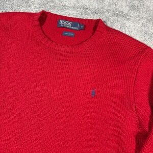 Vintage Polo Ralph Lauren Red Knit Crew Neck Sweater Blue Pony Size M Size M
